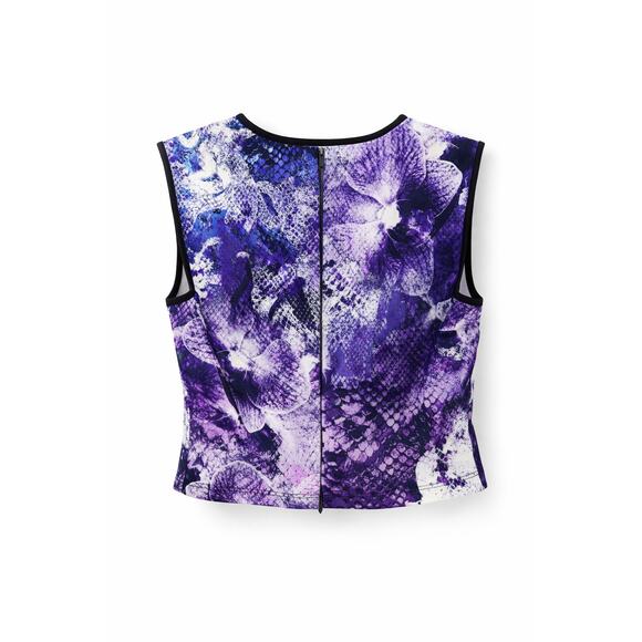 Johanne Beck Purple Floral Sleeveless Top Size M Abstract Print Career Blouse - Picture 4 of 6